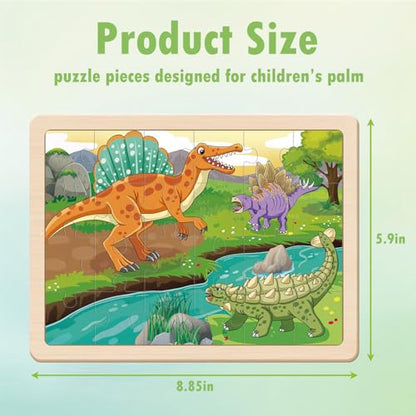Puzzles for Kids Ages 4-6, 4 x 24 PCs Dinosaur Wooden Puzzles | Dinosaur Puzzles for Toddlers & Kids Ages 3-5, Preschool Educational Puzzles Toys, Birthday Gifts Set for Boys & Girls - color: Dinosaur