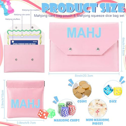 2 Pcs Leather Mahjong Card Bag Clutch Pouch Holder with PU Squeeze Dice Bag Mahjong Accessories Protector Cover Case for MAHJ Lover Playing Game Night (Pink) - color: Pink