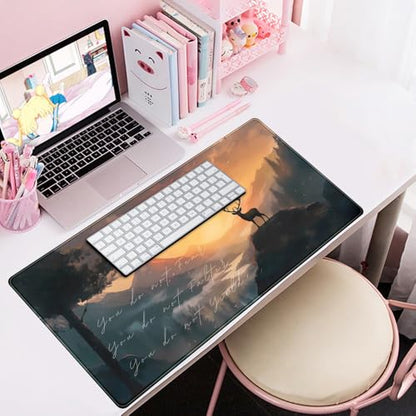 Misty Forest Desk Pad Mat Anime Mouse Pad Gaming Playmat, Large Mouse Pad Deer Desk Mouse Laptop Keyboard Pad Computer Mats for Desktop Full Desk Mouse Pads Office Desk Game(31.5x15.8 in) - color: Jungle Moose