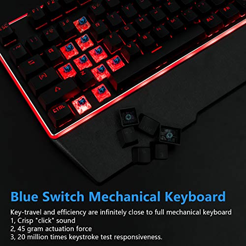 RGB Membrane-Mechanical Keyboard,CHONCHOW Edge Backlit Computer Gaming Keyboard Blue Switch Feeling for Windows PC Mac PS4 Xbox One- Black
