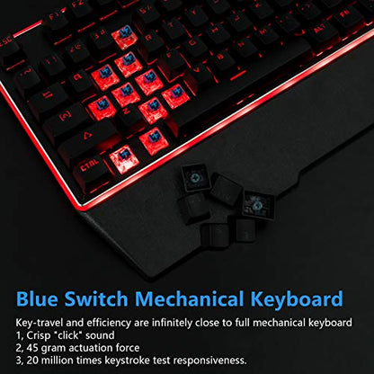 RGB Membrane-Mechanical Keyboard,CHONCHOW Edge Backlit Computer Gaming Keyboard Blue Switch Feeling for Windows PC Mac PS4 Xbox One- Black