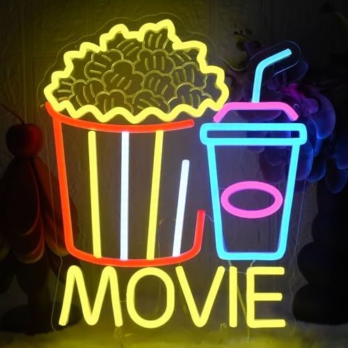 Movie Neon Sign for Wall Decor, Movie Neon Light with Popcorn Drink, USB Dimmable Led Lights Signs for Film Room Cinema Game Room Man Cave Party - color: Movie