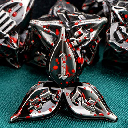 ARUOHHA DND Metal Dice Set Blood Leaf Design Polyhedral Dice with Box, 7PCS D and D Dice RPG Role Playing Games D20 D12 D10 D8 D6 D4 ﻿ - color: Leaves - Blood Splatter 1