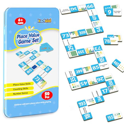 Kasfalci Place Value Dominoes Set Flash Cards, Back to School Supplies, 50 PCS Math Learning Games for Kids, Montessori Counting Toys, Preschool Kindergarten Classroom Must Haves - style: Place Value