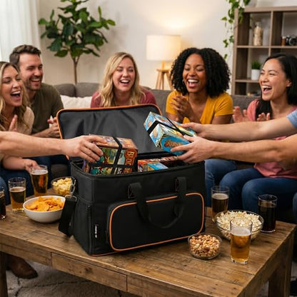 Board Game Bag with Multi-Pockets – Convertible Tote & Shoulder Carry, Includes 5 Elastic Box Bands, 20.5 x 12.6 x 12.6 Inches, for Game Night, Travel & Storage for Gamers (Black) - color: Black