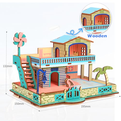 3D Wooden Puzzle,57Pcs House Model for Teens & Kids 8+,Simple Packaging | Compact 3D Architectural Model,for Parent-child Play,Classroom Rewards.Moderate Difficulty,Fun Building Activity for Ages 8+
