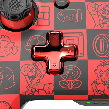 PDP REMATCH GLOW Enhanced Wireless Nintendo Switch Pro Controller, Rechargeable 40 hour battery power, Dual Programmable Gaming Buttons, 30-foot Connection, Super Mario Icon (Black/Red Glow in the Dark)