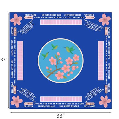 American Mahjong Mat with Rules Printed (33x33, 2.5mm Thick, Hummingbird Blue) Mahjong Mat for Table w/Bag, Crease-Proof Waterproof Non-Slip, Soft Mahjong Table Mat, Noise Reduction - color: Hummingbird Blue Mat