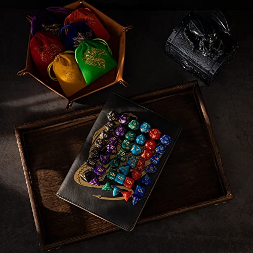 DND Dice Set 42 Pcs Polyhedral Dungeons and Dragons Rolling Dice for D&D RPG MTG Table Games Dice Bulk with Colorful Drawstring Bags and Dice Tray (Single) - color: Single