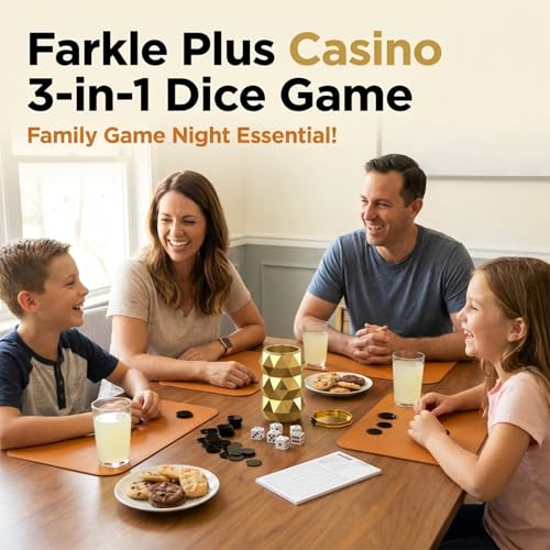 BLUE DRAGON Farkle Classic Dice Game Set, 3-in-1 Family Game, 6 Dice Kit | Kids & Adults 8+, Classic/Poker/Blackjack Modes, Dice Cup, Score Sheets, 2-6 Players, Travel Game, Party Game, Strategy Game