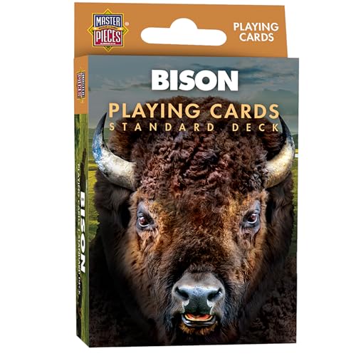 Masterpieces Bison Playing Cards Deck - Animal Themed Standard 54 Card Deck, Unique Bison Face Cards & Jokers, Retro Style, for Families & Adults - style: Bison