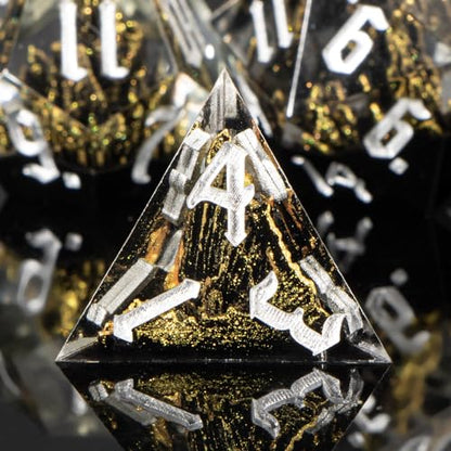KERWELLSI DND Dice Set D&D, 7pcs Sharp Edge Resin D and D Dice with Gift Box, Nature Mountain Dungeon Dragon Role Playing Dice D20 D12 D10 D8 D6 D4 - color: Black