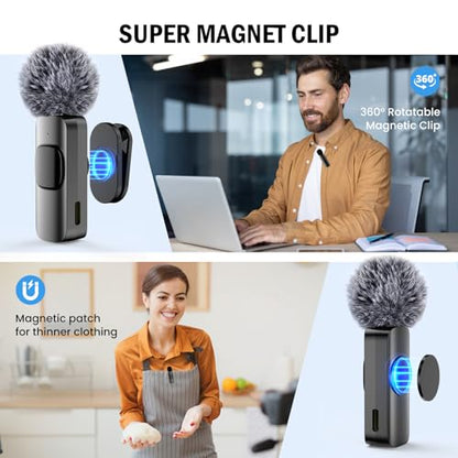 2-Pack Wireless Lavalier Mini Microphone for iPhone, Android, Active Noise Cancellation, Magnetic Lapel Microphone for TikTok, YouTube, Video Vlog, Interviews, Live Streaming (2-in-1 RX)