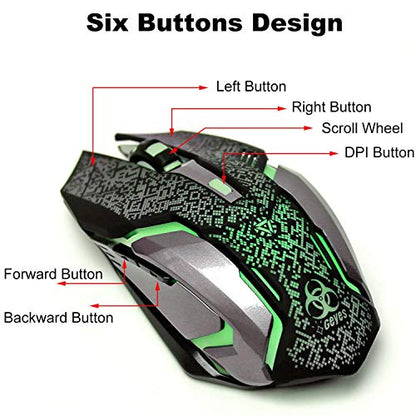 VEGCOO Wireless Gaming Mouse, C8 Wireless Rechargeable Mouse with Colorful LED Lights and 2400/1600/1000 DPI for Laptop and Computer (C9 Silver) - color: purple