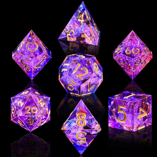 AUSTOR 7-Die DND Dice Set Sharp Edge Resin Dice Handmade Polyhedral Dice for Dungeons and Dragons RPG MTG Table Games（Peach & Blue - color: Peach & Blue