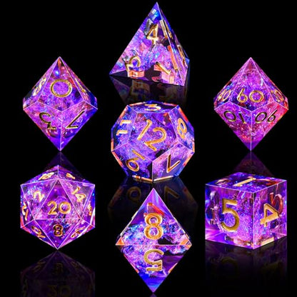 AUSTOR 7-Die DND Dice Set Sharp Edge Resin Dice Handmade Polyhedral Dice for Dungeons and Dragons RPG MTG Table Games（Peach & Blue - color: Peach & Blue