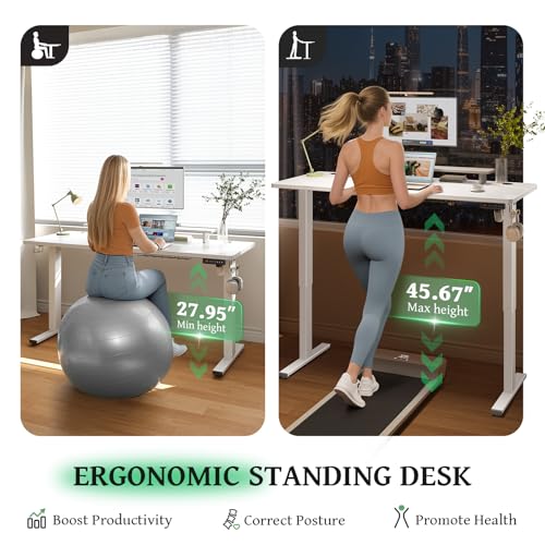 SIAGO 48 x 24 Inch Electric Standing Desk, 0.8 Inch Thick Tabletop | Smooth Height Adjustment, 200lbs Stability, 3 Memory Presets, Cable Management, Pre-Labeled Easy Assembly - color: White, size: 48 x 24 Inch