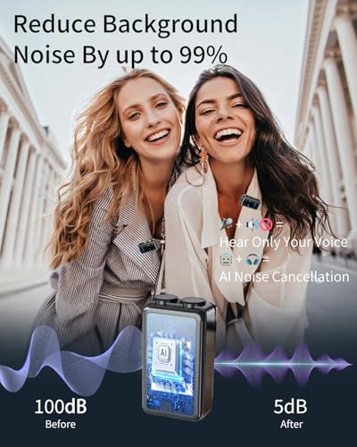 Wireless Lavalier Microphone for iPhone Android, mini Bluetooth mic | Mic with Smart Noise Reduction, Reverb Effect, 30H+ Battery Life for Vlog, YouTube, TikTok, Podcast, Recording and Streaming - size: 2T2R Black Mic for iOS/Android