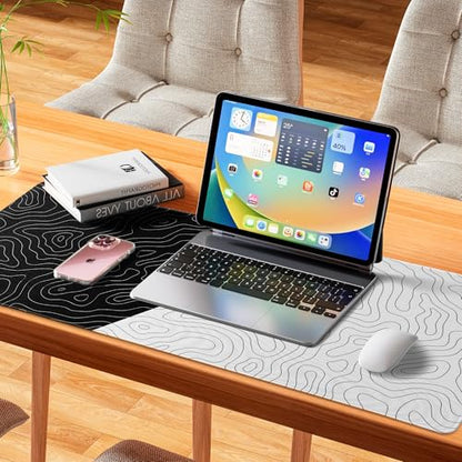 XVX Black and White Topographic Mousepad, XXLarge Gaming Mouse Pad for Desk 35.4x15.7 Inch,Waterproof Desk Pad with Non-Slip Rubber Base Mice Pad,Keyboard Mat Computer Game Mouse Mat - color: Topographic