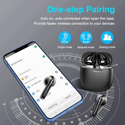 Wireless Earbuds, Bluetooth 5.4 Earbuds Stereo Bass, Bluetooth Headphones | in Ear Noise Cancelling Mic, Sports Earphones IP7 Waterproof, 32H Playtime USB C Mini Charging Case Ear Buds for Android iOS - color: Deep Black