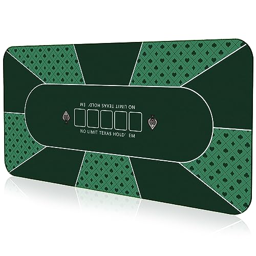 94 x 47 Inch Poker Mat with Stronger Sewn Edges, 10 Players Texas Hold'em Poker Rubber Mat Poker Topper for Tables, Folding Portable Poker Table Top Layout w/Carrying Bag for Poker Games, Blackjack - color: 94x 47 Inch Green