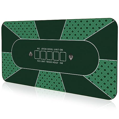 94 x 47 Inch Poker Mat with Stronger Sewn Edges, 10 Players Texas Hold'em Poker Rubber Mat Poker Topper for Tables, Folding Portable Poker Table Top Layout w/Carrying Bag for Poker Games, Blackjack - color: 94x 47 Inch Green