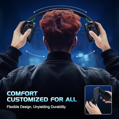 Vakedy Wired Gaming Headset for Xbox,PS5,PS4,PC,Switch, RGB 50mm Drivers | Foldable lightweight frame, plush memory foam cushions, clear chat, quick mute/volume wheel and USB-powered RGB glow - color: Phantom Black