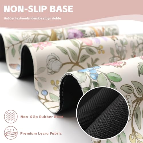 Baziabbo Cute Desk Mat,XXL Extended Big Mouse Pad,Gaming Mousepad with Stitched Edge,Non-Slip Rubber Base Keyboard Desk Pad for Home Office Study Game - color: Bird and Flower