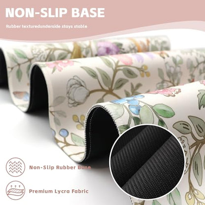 Baziabbo Cute Desk Mat,XXL Extended Big Mouse Pad,Gaming Mousepad with Stitched Edge,Non-Slip Rubber Base Keyboard Desk Pad for Home Office Study Game - color: Bird and Flower