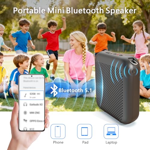 Voice Amplifier with Bluetooth, Portable Speaker with Microphone | Wireless Microphone Headset Speaker for Teacher, Mini Megaphone Sound Amplifier for Classroom, Tour Guides, Speaking - color: Black - 15W