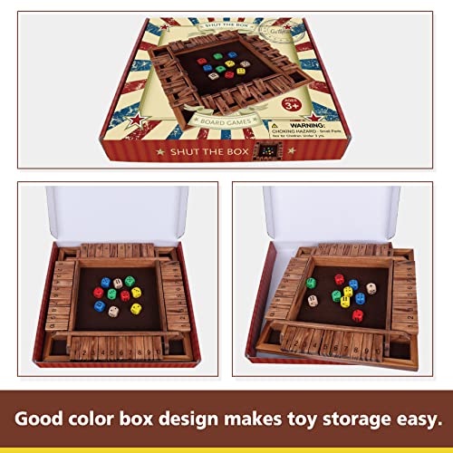 GOTHINK 1-4 Player Shut The Box Dice Game, 11.5-inch Wooden Board Table Math Game with 10 Dices - Math & Decision Skills for Adults/Kids, Perfect for Home Class Parties & Pubs - Classic Tabletop Fun - color: Brown - 11.5 Inch