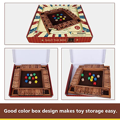 GOTHINK 1-4 Player Shut The Box Dice Game, 11.5-inch Wooden Board Table Math Game with 10 Dices - Math & Decision Skills for Adults/Kids, Perfect for Home Class Parties & Pubs - Classic Tabletop Fun - color: Brown - 11.5 Inch