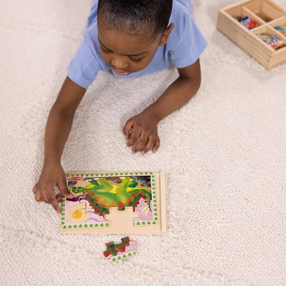 Melissa & Doug 4‑in‑1 Wooden Dinosaur Jigsaw Puzzle Set, 48 Pieces with Storage Box, Toddler Puzzle Toy for Kids Ages 3+ - FSC Certified - style: Dinosaurs