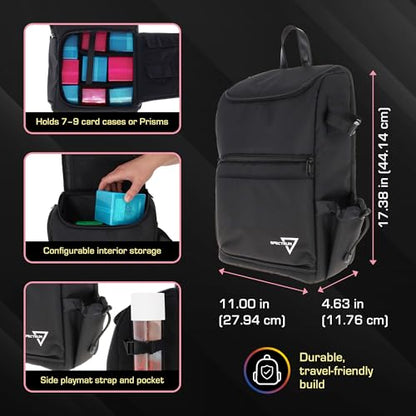 BCW Spectrum TCG Backpack | Holds 7–9 Prism Deck Cases | Configurable Storage for Cards & Gear | Playmat Strap & Side Pocket | Durable & Travel-Friendly Design | Black - color: Black