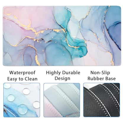 4-in-1 Gaming Mouse Pad Wrist Support Set，Desk Pad + Mouse Pad with Wrist Rest + Keyboard Wrist Rest + Coaster, Ergonomic Design for Home Office Study Game - Blue Marble - color: 4 Pcs Blue Marble