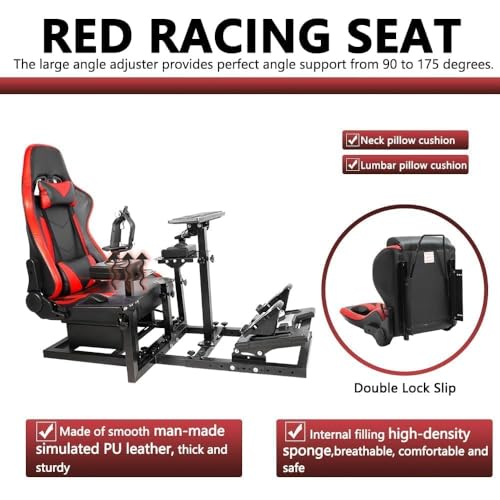 Supllueer Flight Simulator Cockpit with Red Seat Fit for Logitech X52 PRO G29 G920 G923,for Thrustmaster T80 T300RS GT HOTAS Warthog,for Fanatec,Aircraft Steering Wheel Mount Only Stand and Chair