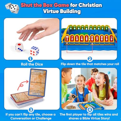 Garybank Bible Conversation Game for Kids, Christian Virtue Development | 180 Conversations & Challenges, 10 Bible Virtue Cards, 10 Verses, Learn the Bible, Learn Math Skills & Strategy, Age 5+