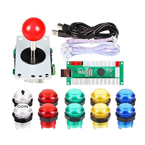 EG STARTS Arcade Buttons 1 Player DIY Kit Joystick 5V LED Arcade Button for Arcade Stick PC Games Mame Raspberry pi | Included 1x Joystick Handle 1x USB Encoder Controller 10x LED Arcade Buttons For Video Games PC MAME Raspberry pi Emulator
