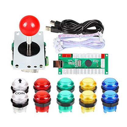 EG STARTS Arcade Buttons 1 Player DIY Kit Joystick 5V LED Arcade Button for Arcade Stick PC Games Mame Raspberry pi | Included 1x Joystick Handle 1x USB Encoder Controller 10x LED Arcade Buttons For Video Games PC MAME Raspberry pi Emulator
