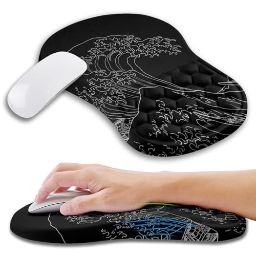 Ergonomic Mouse Pad Wrist Support with Memory Foam Massage Bulge, Carpal Tunnel Pain Relief Mousepad Wrist Rest for Mouse(12x8 inch,Sea Wave) - color: Kg001-sea Wave