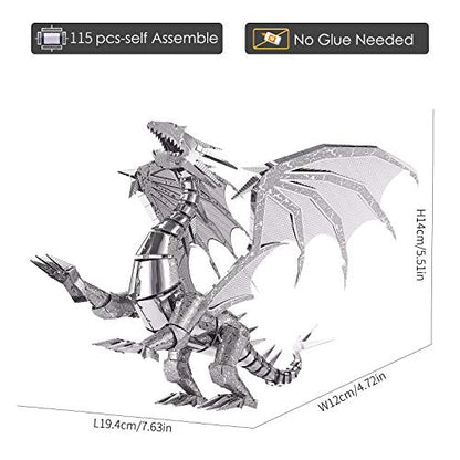 Piececool 3D Metal Puzzle Model Kits- Dragon Flame Metal Building Kit for Adults, Brain Teaser DIY 3D Dragon Puzzles Model Kits for Men, 115 Pcs - color: Silver