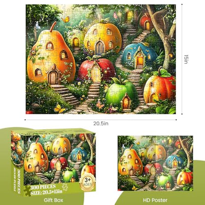 300 Piece Puzzles for Adults, Whimsical Fruit Houses Puzzles, Vibrant Garden Fantasy Art 300 Piece Jigsaw Puzzle, Ideal Home Decor Gift for Adults Kids Seniors, 20.5×15 in | Vibrant Garden Fantasy Art 300 Piece Jigsaw Puzzle, Ideal Home Decor Gift for Adu