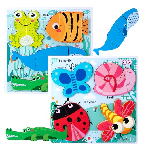 Montessori Toys Puzzle for 18-24 Month, Toddler Educational Wooden Jigsaw, Creature Matching & Sorting & Learning Toys for Ages 2-4 - color: Creature Set