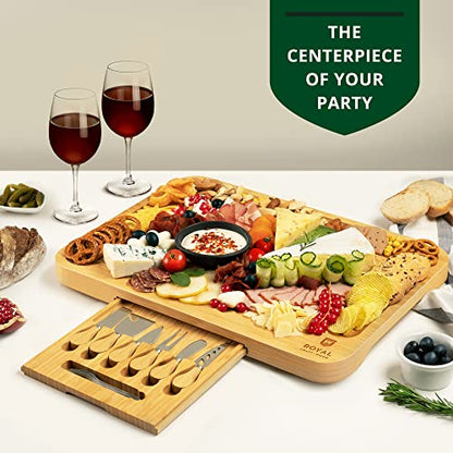 ROYAL CRAFT WOOD Extra Large Cheese Board - Bamboo Cheese Board and Knife Set - Charcuterie Board Set, Charcuterie Platter & Serving Tray - style: 4-6 Guests