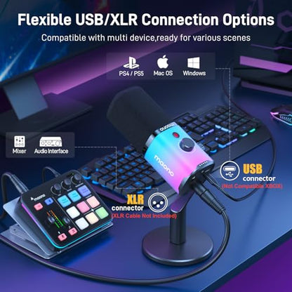 MAONO PD100X USB/XLR Dynamic Microphone for PC, Computer Mic for Gaming Streaming Podcasting, with Mute Button, RGB, Smart Software,Noise Reduction (Desktop Stand Version, RGB) - color: RGB, style: Desktop Stand Version
