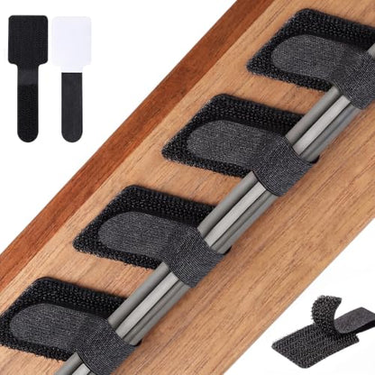 100 Pcs Cable Management Under Desk, Hook and Loop Cable Straps, Black | Strong Adhesive Backing, Residue-Free Removal, Adjustable Cable Ties for Home, Office, and TV, Computer, Vehicle Use - color: Black