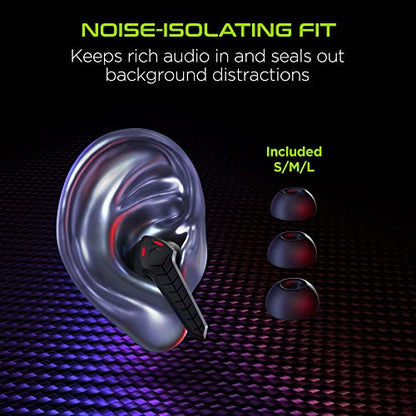 HyperGear CobraStrike True Wireless Gaming Earbuds - Wireless Bluetooth Gaming Earbuds with Mic Noise Cancelling, 60ms Low Latency, 3D Positional Audio in-Ear VR Headphones for PC, Console & Mobile