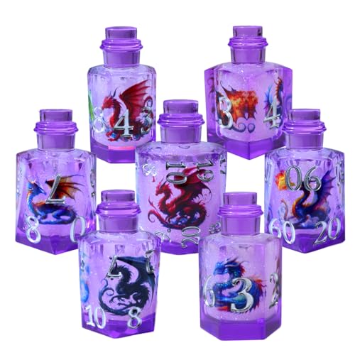 XENOLUX Potion Bottle DND Dice Set, Polyhedral Resin RPG Dice with Dragon Scales & Glitter for Tabletop Games, Unique Magic Potion Shape 7-Piece Set for Dungeons and Dragons - BOT9 - color: Bot9