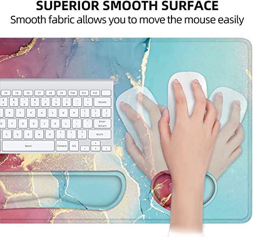 LATEEFAH Large Mouse Pad and Keyboard Wrist Rest, Desk Pad for Keyboard and Mouse, Extended Gaming Mouse Pad with Wrist Support, Waterproof Non-Slip Desk Mouse Mat for Office, Home - color: 4Pcs-Blue & Red Marble