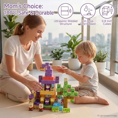 Magic Forest Magnetic Blocks Set for Creative Construction | 300 Pcs Building Toys with 48 Patterns - 0.8" Pixel Sensory Cubes- Birthday Gift for Kids 3-8 - style: Magic Wizard 300